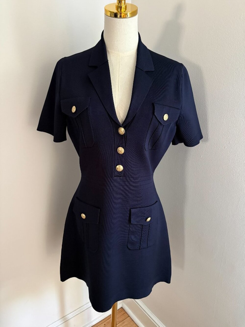 NWT J. Crew Navy Blue V-Neck Collared Knit A-Line Dress Size Medium